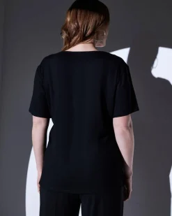 T-shirt in jersey di viscosa elasticizzata con applicazioni di strass
