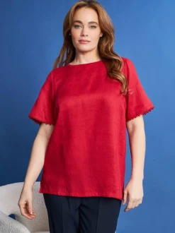 T-shirt in lino con retro in jersey melange e passamaneria applicata R