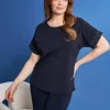 T-shirt kimono in jersey di cotone elasticizzato con micro catene BLU