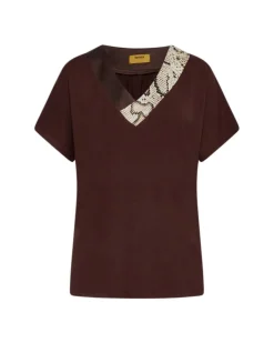 T-shirt kimono in jersey di viscosa elasticizzata con scollo a V con f