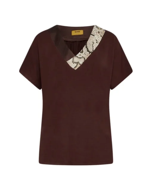T-shirt kimono in jersey di viscosa elasticizzata con scollo a V con f