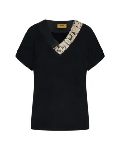T-shirt kimono in jersey di viscosa elasticizzata con scollo a V con f