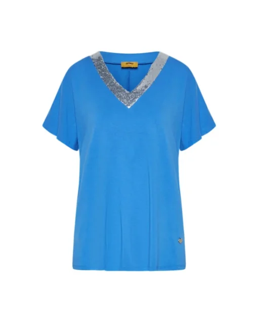 T-shirt kimono in jersey di viscosa elasticizzata con scollo a V con p