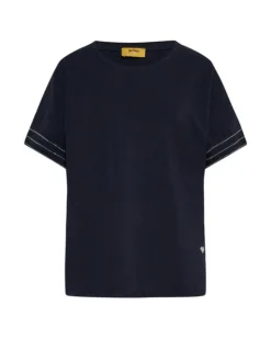 T-shirt kimono in jersey di cotone elasticizzato con micro catene BLU
