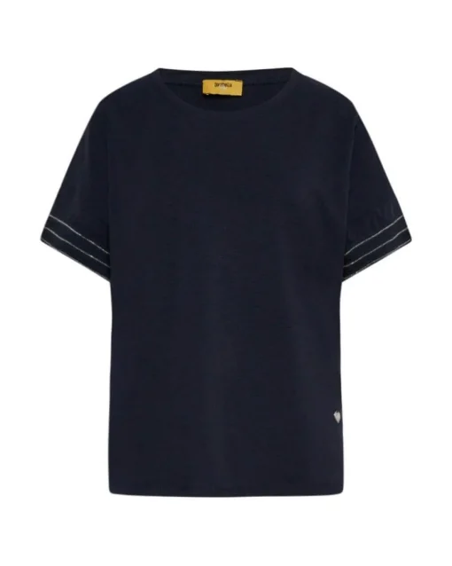 T-shirt kimono in jersey di cotone elasticizzato con micro catene BLU