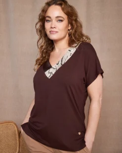 T-shirt kimono in jersey di viscosa elasticizzata con scollo a V con f