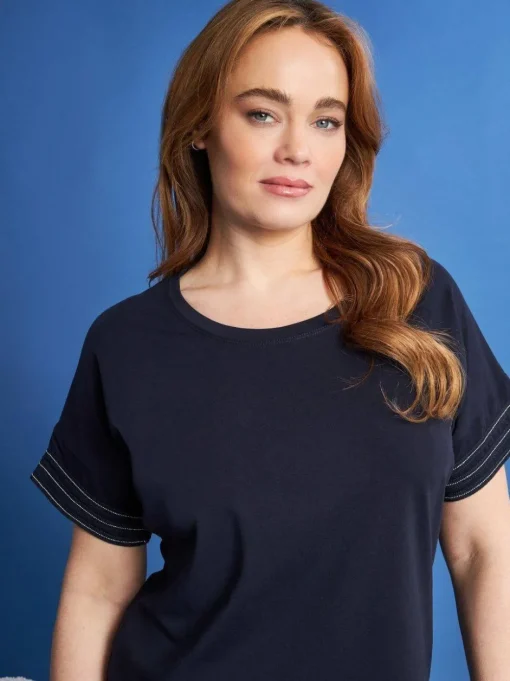 T-shirt kimono in jersey di cotone elasticizzato con micro catene BLU