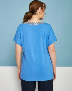 T-shirt kimono in jersey di viscosa elasticizzata con scollo a V con p