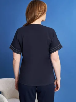 T-shirt kimono in jersey di cotone elasticizzato con micro catene BLU