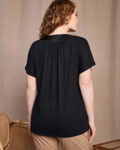 T-shirt kimono in jersey di viscosa elasticizzata con scollo a V con f