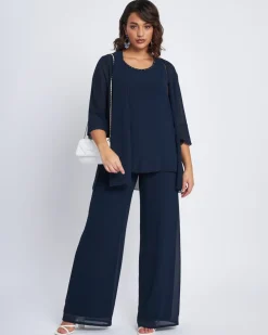 Twinset in georgette con applicazioni scollo BLU