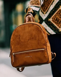 Zaino in suede con inserti e manici in ecopelle CAMMELLO