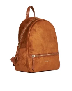Zaino in suede con inserti e manici in ecopelle CAMMELLO